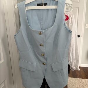 Light Blue Sleeveless Vest with Gold Buttons